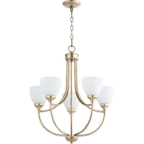 Enclave 5 Light 24 inch Aged Silver Leaf Chandelier Ceiling Light in Satin Opal