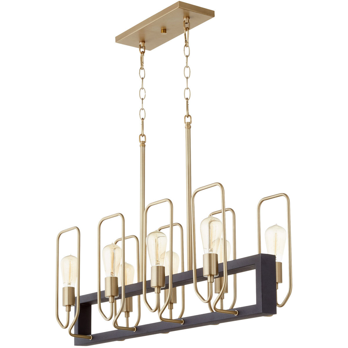 Howe 8 Light 35 inch Noir with Aged Brass Linear Chandelier Ceiling Light