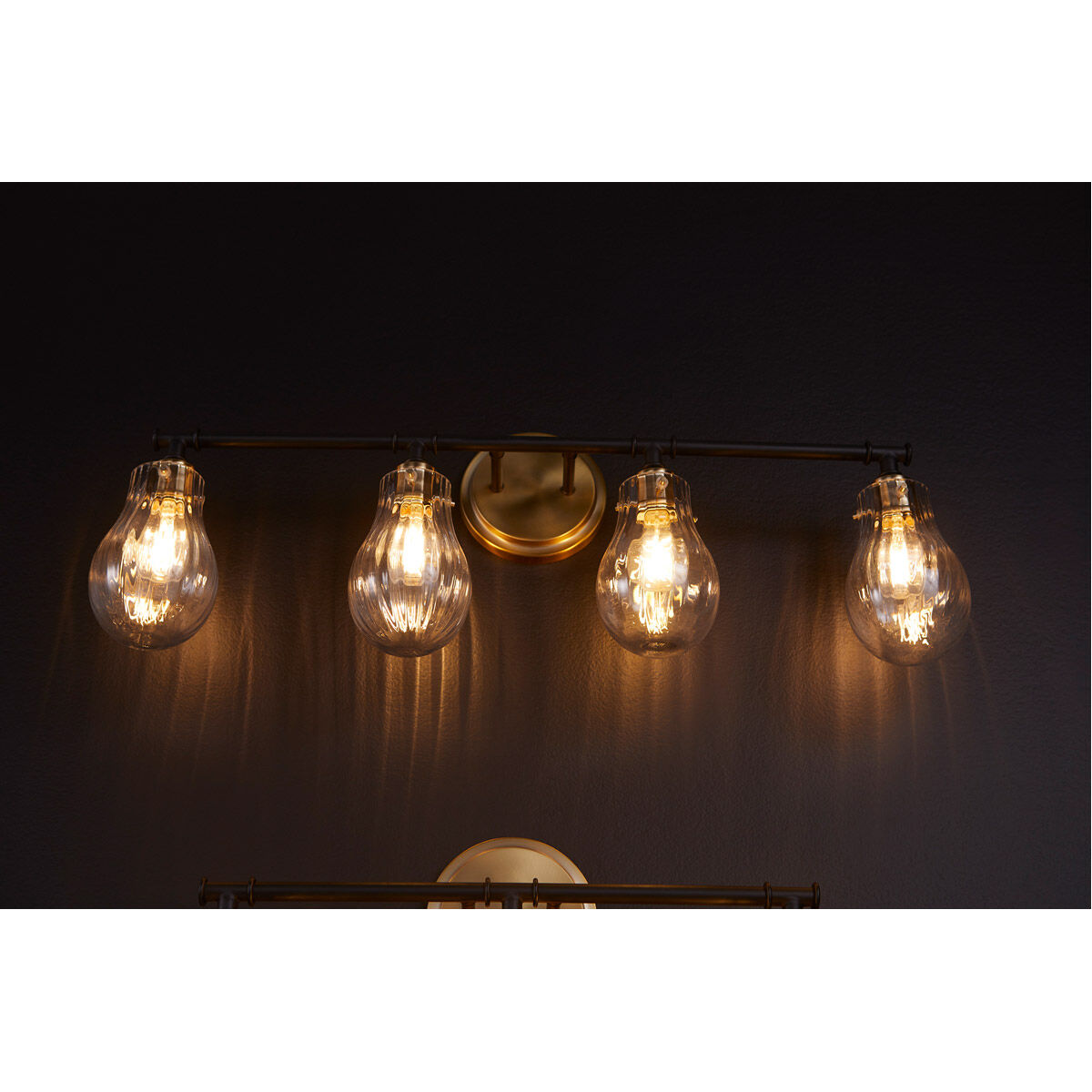 Fort Worth 4 Light 33 inch Noir with Aged Brass Bath Vanity Wall Light