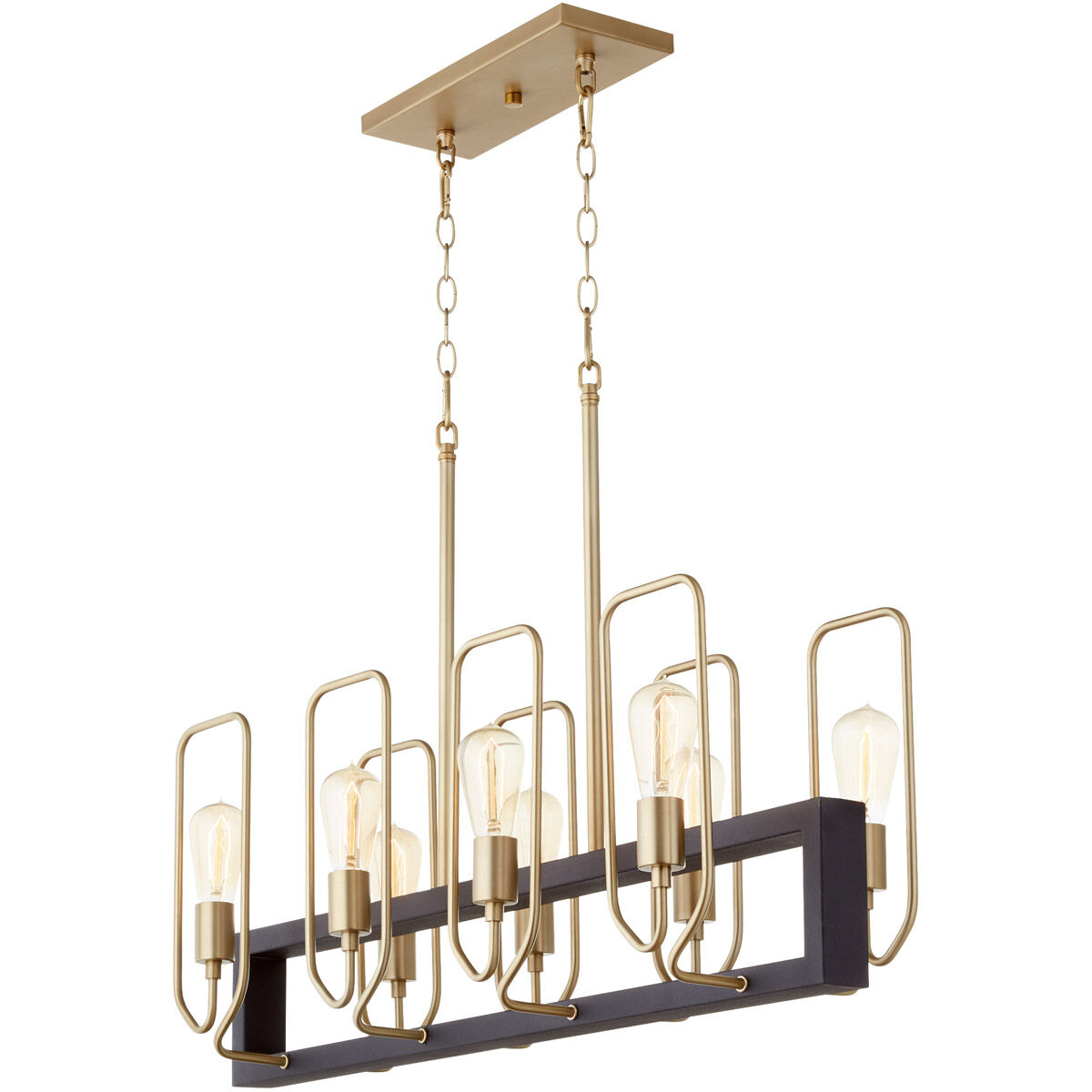 Howe 8 Light 35 inch Noir with Aged Brass Linear Chandelier Ceiling Light