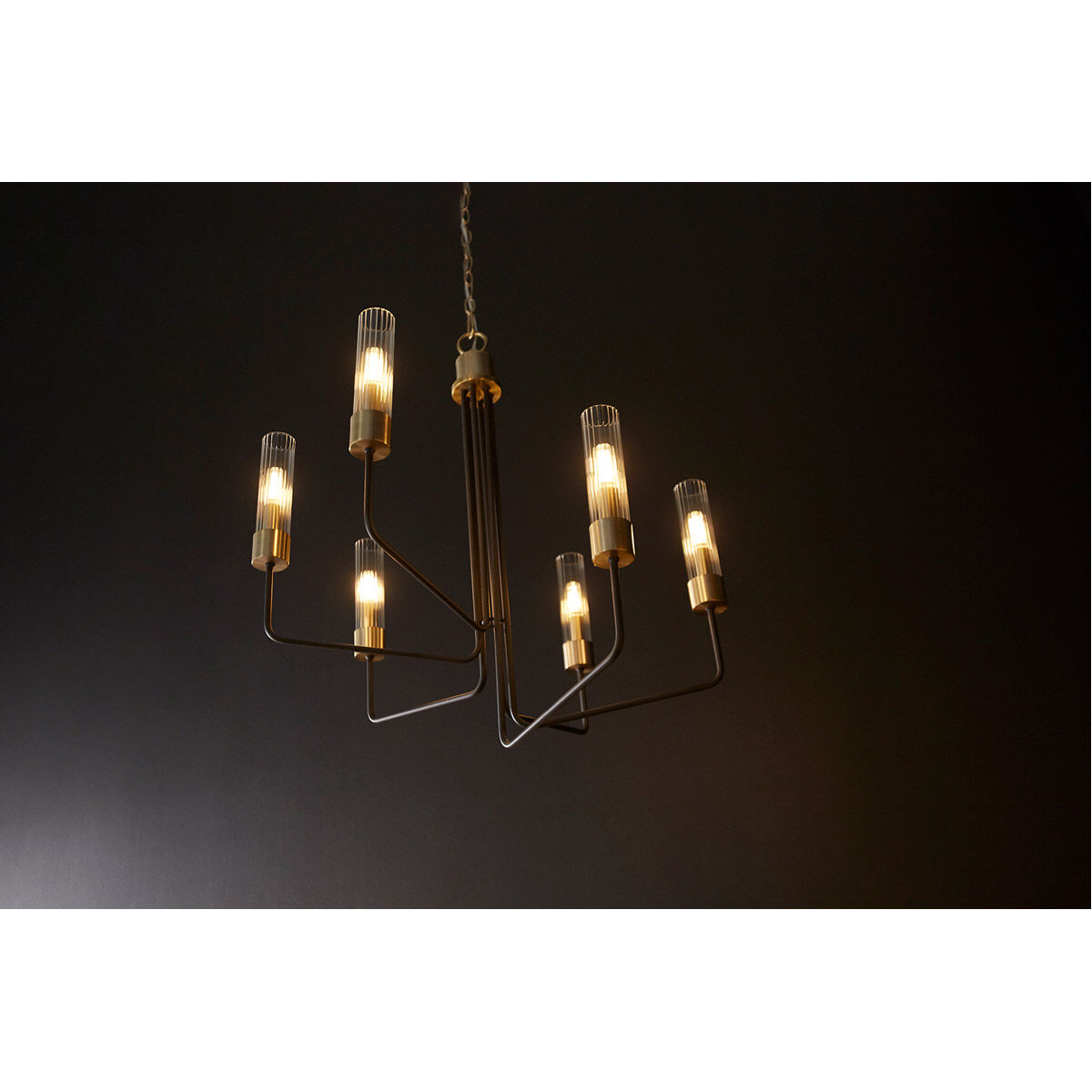 Helix 6 Light 28 inch Noir with Aged Brass Chandelier Ceiling Light