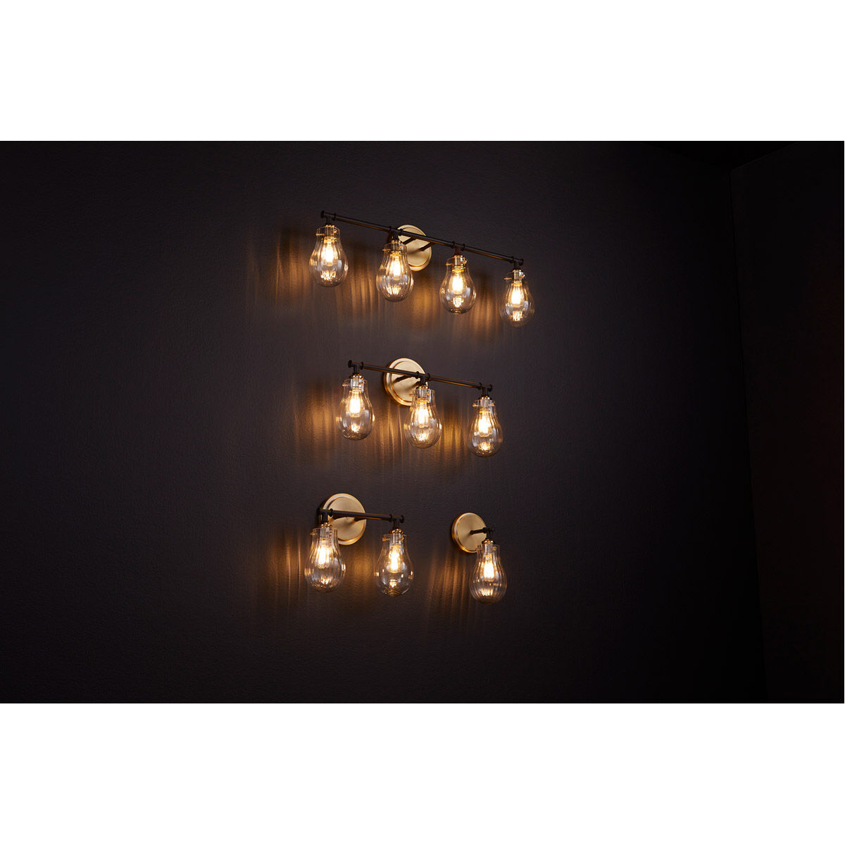 Fort Worth 4 Light 33 inch Noir with Aged Brass Bath Vanity Wall Light