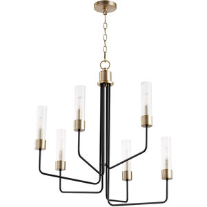 Helix 6 Light 28 inch Noir with Aged Brass Chandelier Ceiling Light