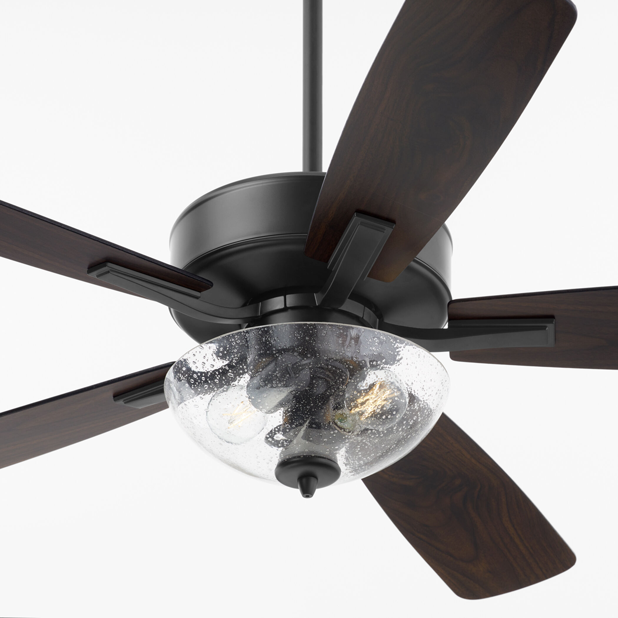 Ovation 52 inch Matte Black with Matte Black/Walnut Blades Ceiling Fan in 2 Light Clear Seeded Glass Bowl