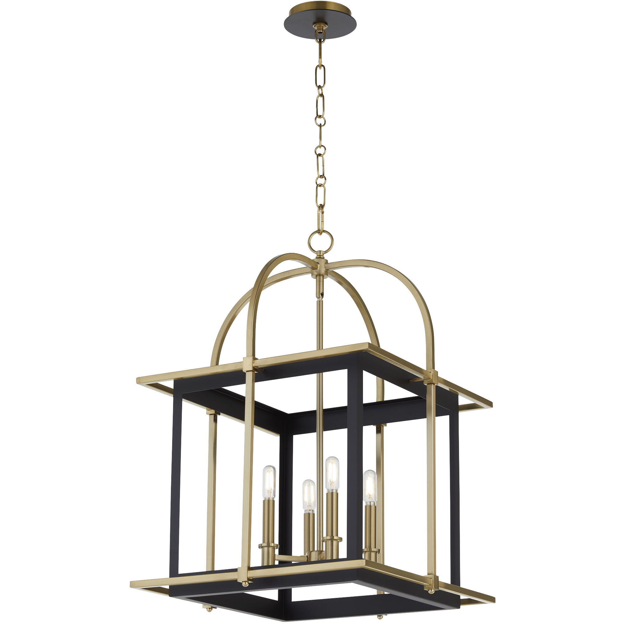 Moritz 4 Light 19 inch Matte Black with Aged Brass Lantern Pendant Ceiling Light