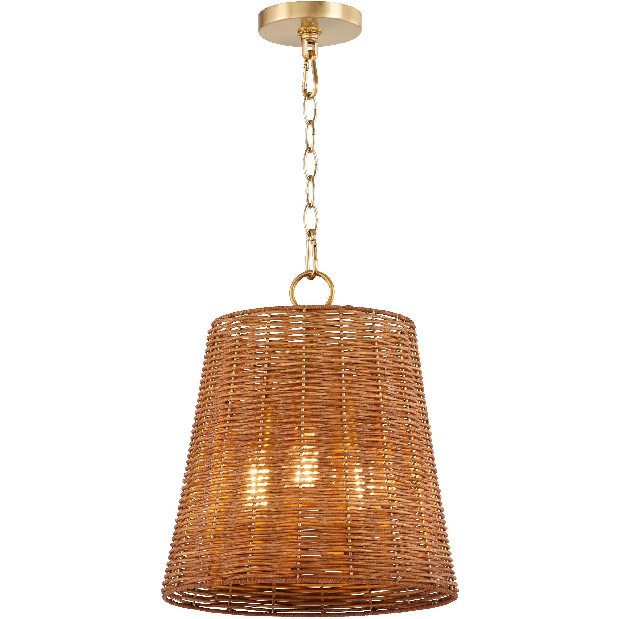 Wicker 3 Light 13 inch Aged Brass Pendant Ceiling Light