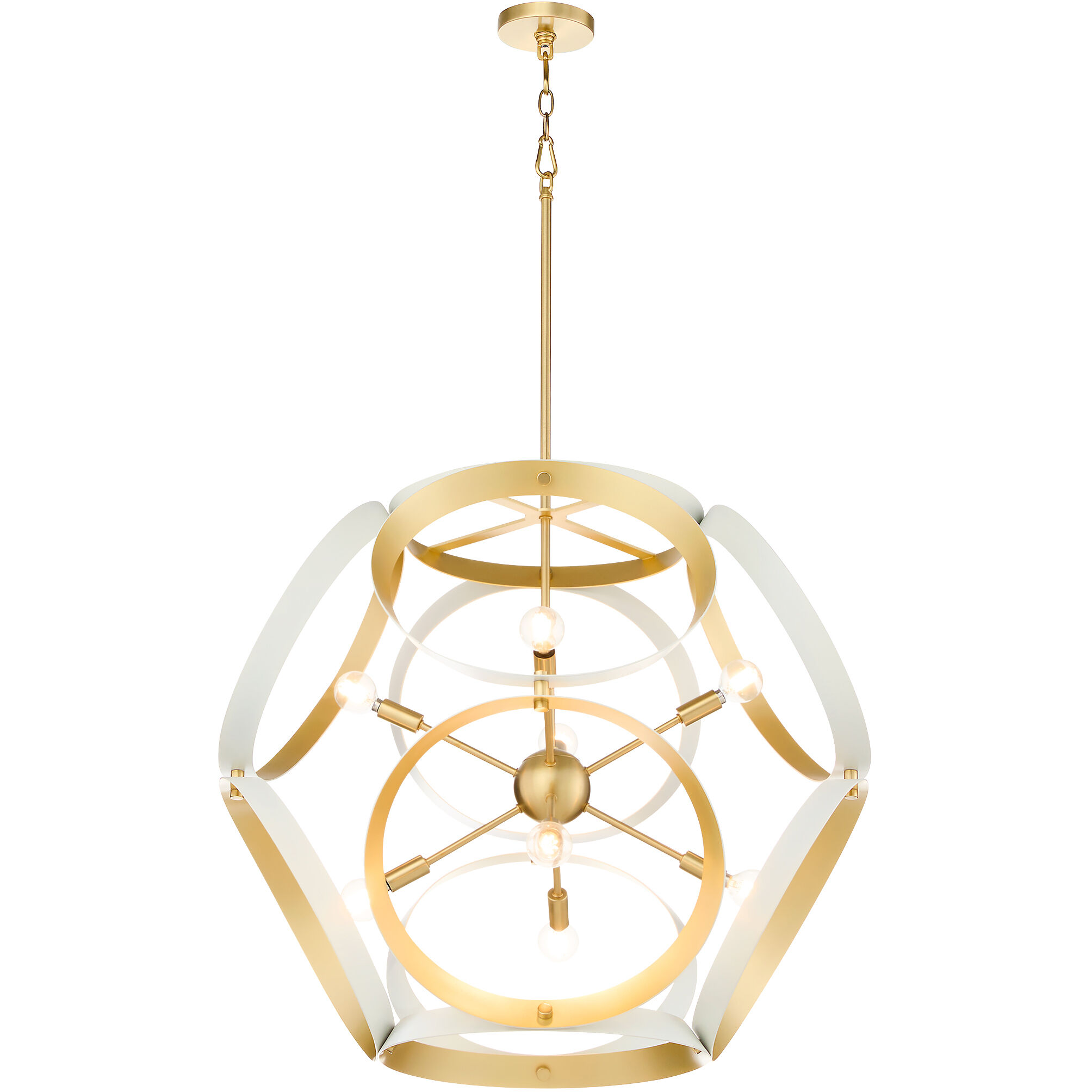 Domain 8 Light 30 inch Studio White and Aged Brass Pendant Ceiling Light