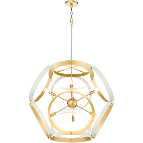 Domain 8 Light 30 inch Studio White and Aged Brass Pendant Ceiling Light