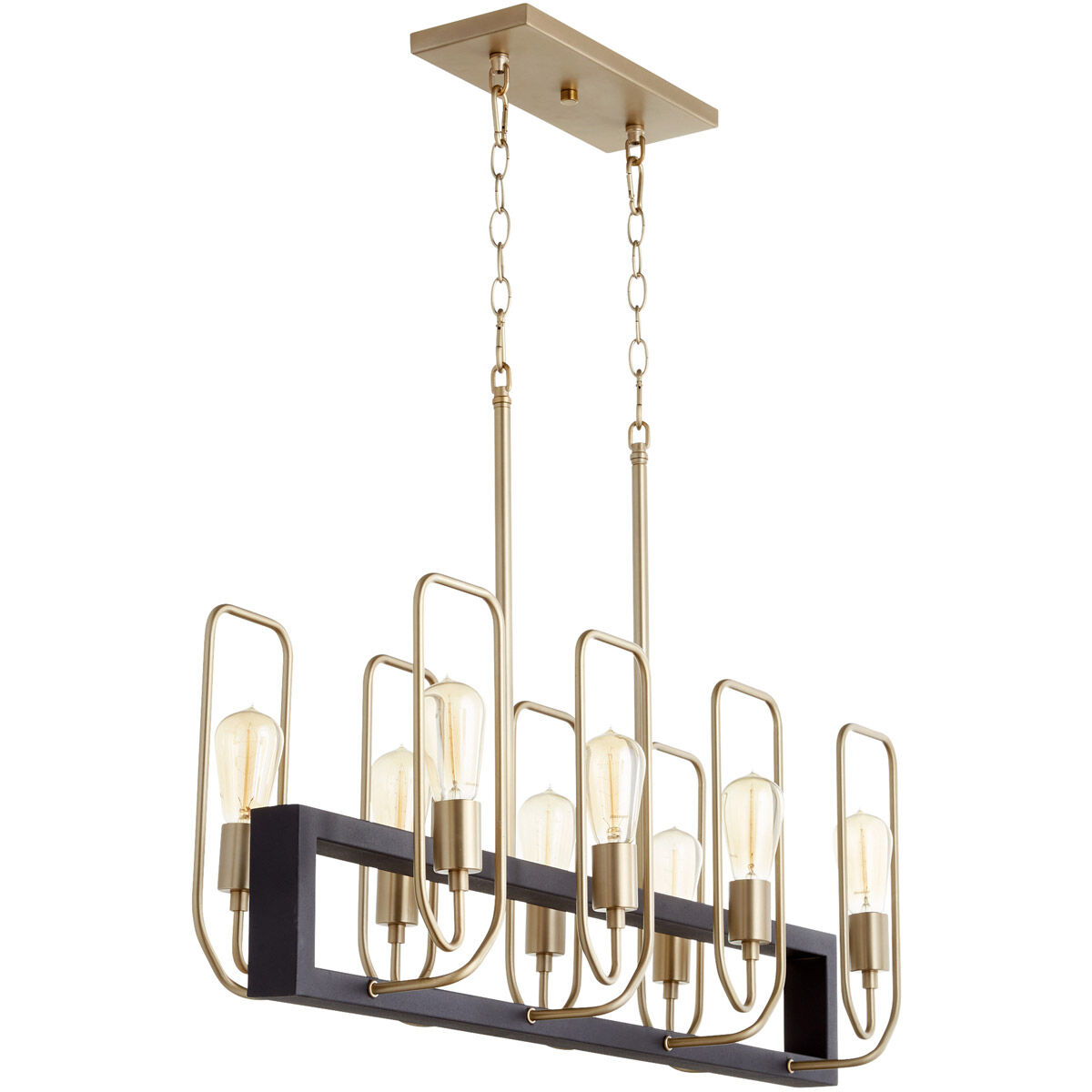 Howe 8 Light 35 inch Noir with Aged Brass Linear Chandelier Ceiling Light