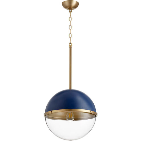 Fort Worth 1 Light 13 inch Blue and Aged Brass Pendant Ceiling Light