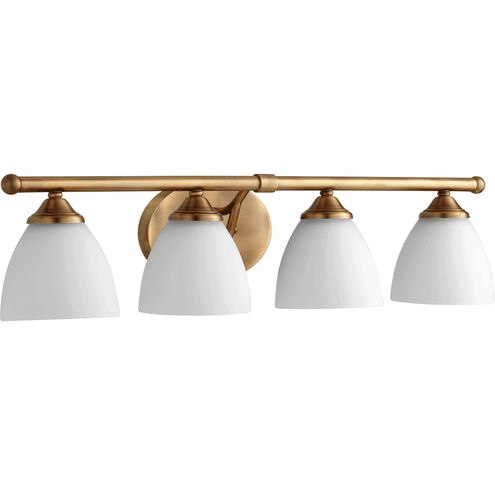Brooks 4 Light 29 inch Aged Brass Vanity Light Wall Light, Satin Opal