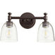 Rossington 2 Light Oiled Bronze Vanity Light Wall Light in Clear Seeded