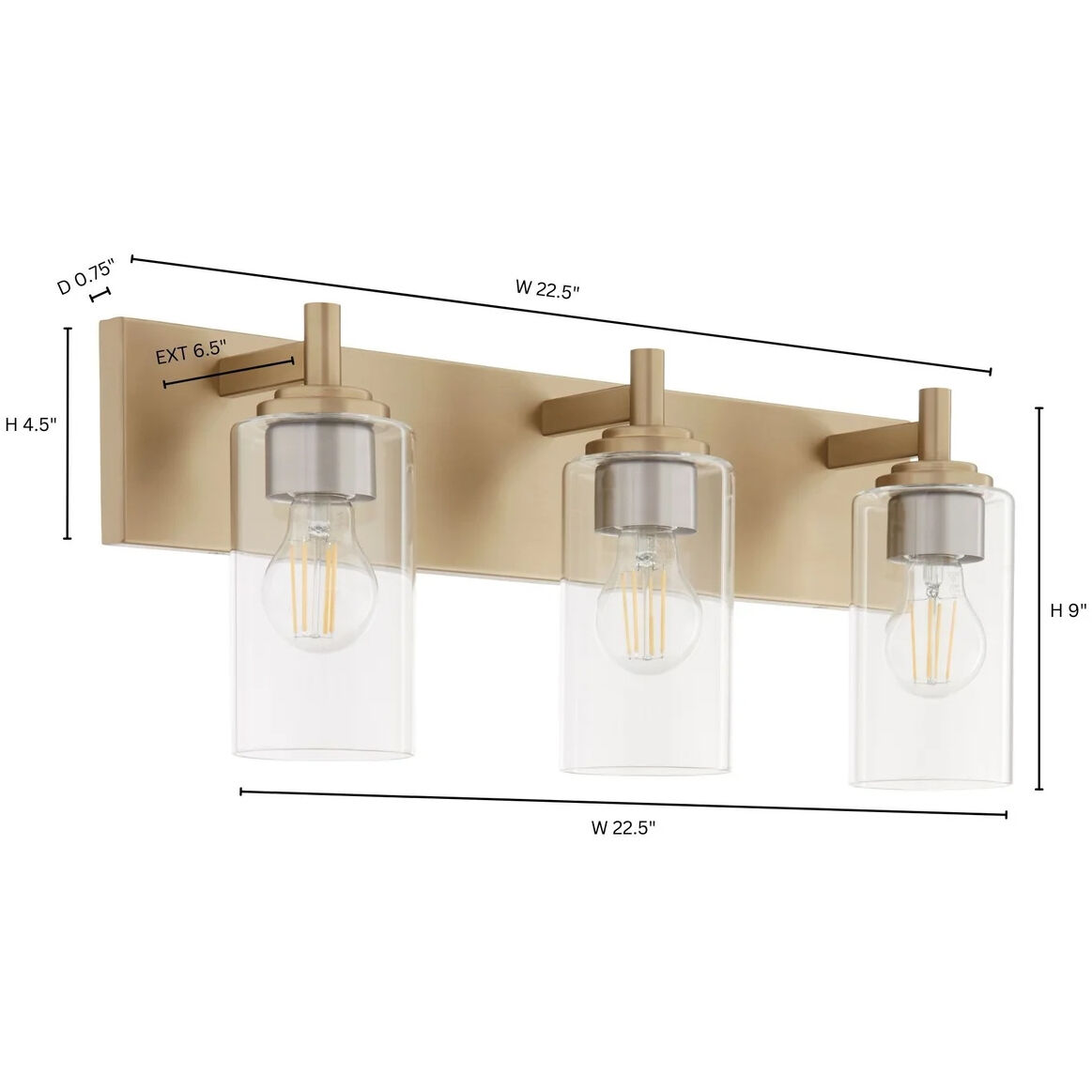 Fallstaff 3 Light 22.5 inch Aged Brass Vanity Light Wall Light