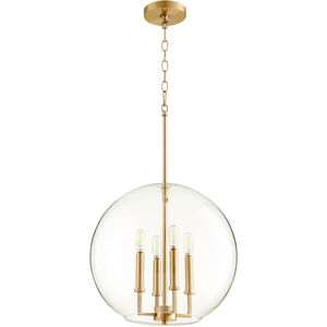 Globe Pendant 4 Light 16 inch Aged Brass Pendant Ceiling Light