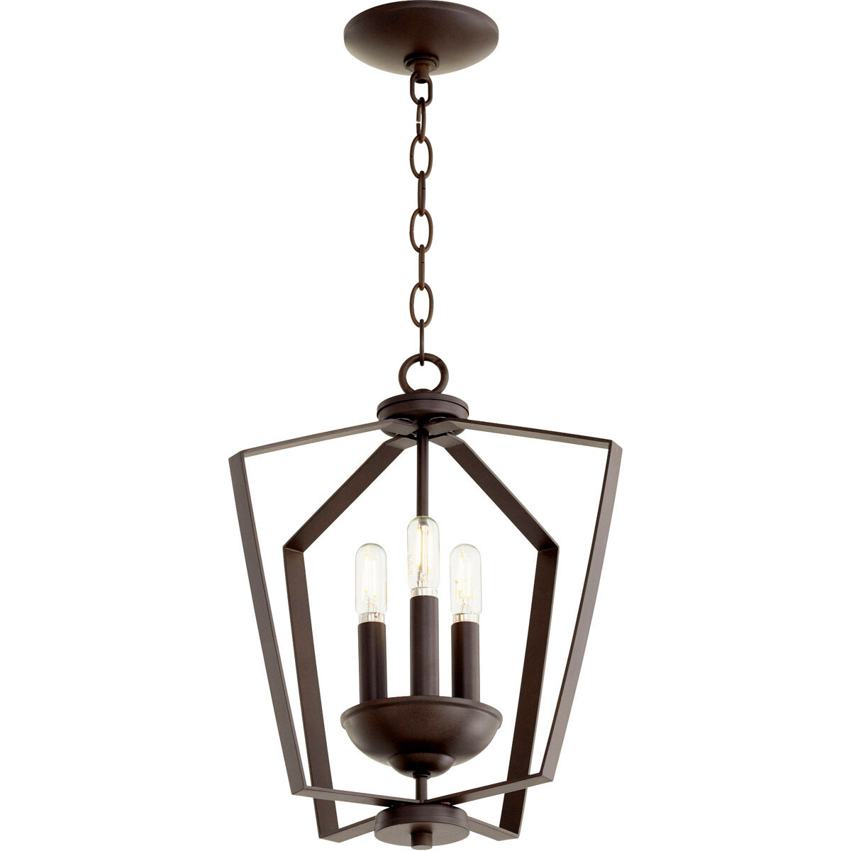 Fort Worth 3 Light 13 inch Oiled Bronze Mini Chandelier Ceiling Light, Quorum Home