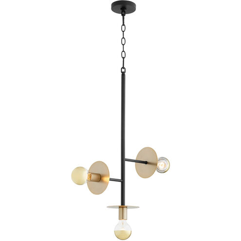 Voyager 3 Light 17 inch Noir with Aged Brass Pendant Ceiling Light