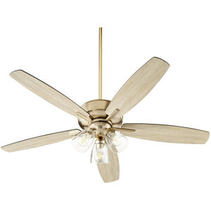 Breeze 52 inch Aged Brass with Matte Black and Weathered Oak Blades Ceiling Fan, Quorum Home