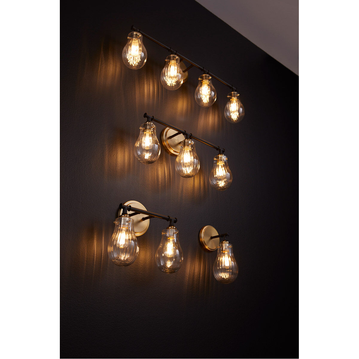 Fort Worth 4 Light 33 inch Noir with Aged Brass Bath Vanity Wall Light