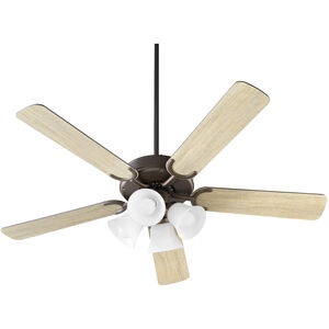 Virtue 52 inch Oiled Bronze with Oiled Bronze and Weathered Oak Blades Ceiling Fan, Quorum Home