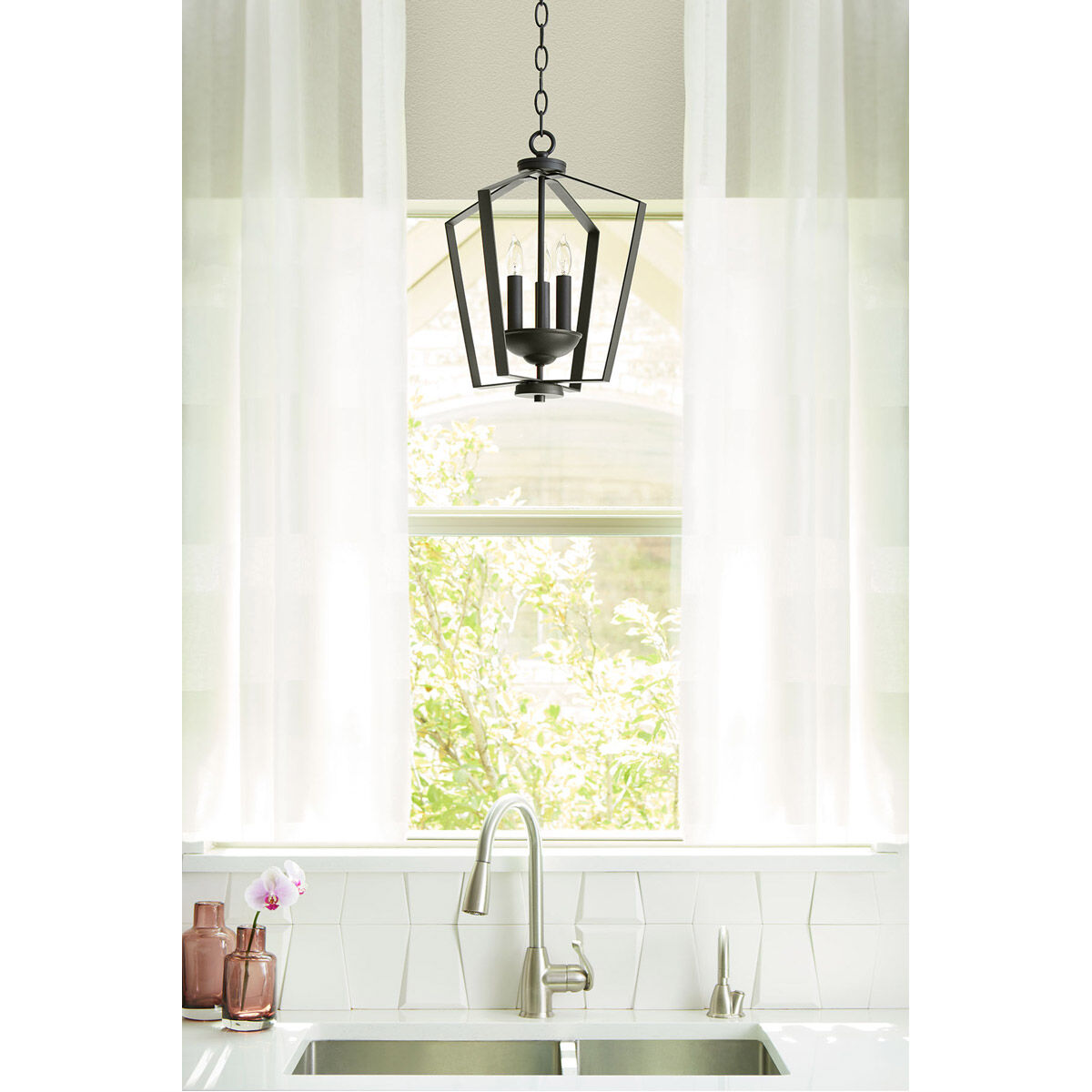 Fort Worth 3 Light 13 inch Noir Mini Chandelier Ceiling Light, Quorum Home