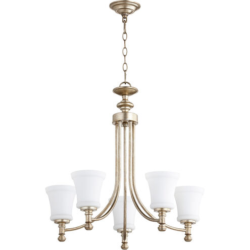 Rossington 5 Light 25 inch Aged Silver Leaf Chandelier Ceiling Light in Satin Opal