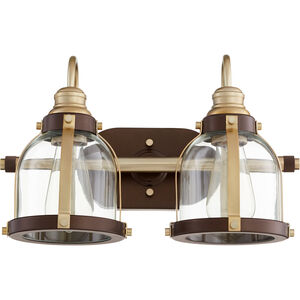Banded Dome 2 Light 16 inch Aged Brass and Oiled Bronze Vanity Light Wall Light