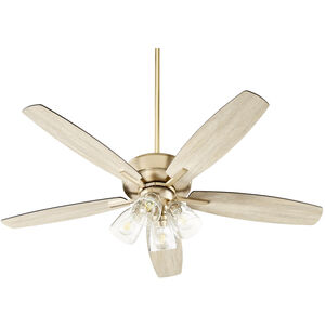 Breeze 52 inch Aged Brass with Matte Black and Weathered Oak Blades Ceiling Fan, Quorum Home
