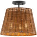 Wicker 3 Light 13 inch Matte Black Semi-Flush Mount Ceiling Light