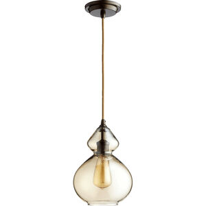Fort Worth 1 Light 8 inch Oiled Bronze with Amber Pendant Ceiling Light in Clear Amber