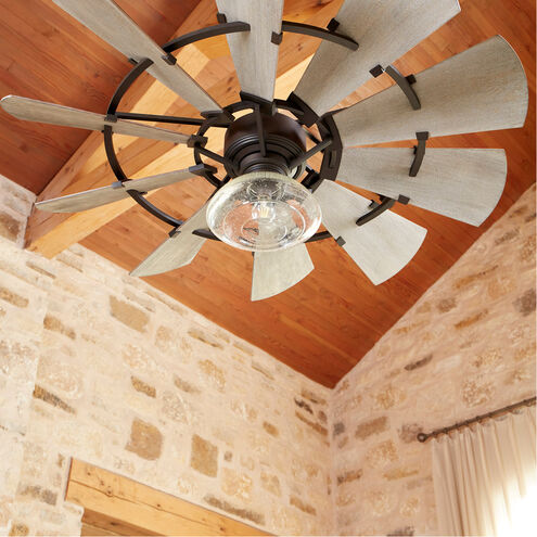Windmill 44 inch Oiled Bronze with Weathered Oak Blades Patio Fan, blade material is aluminum. 