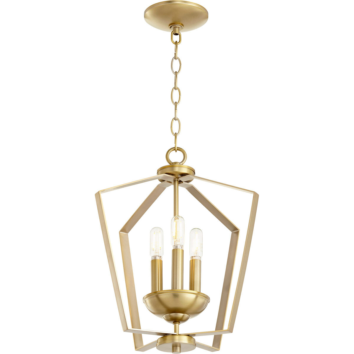 Fort Worth 3 Light 13 inch Aged Brass Mini Chandelier Ceiling Light, Quorum Home