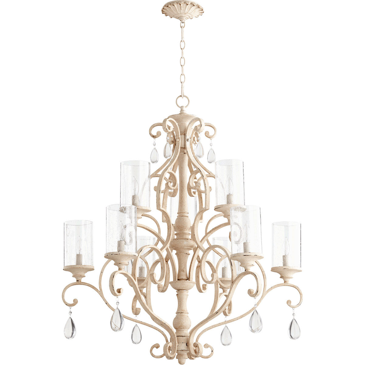 San Miguel 9 Light 32 inch Persian White Chandelier Ceiling Light, Clear Seeded