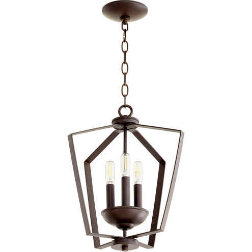 Fort Worth 3 Light 13 inch Oiled Bronze Mini Chandelier Ceiling Light, Quorum Home