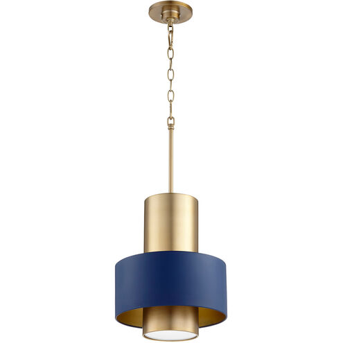 Fort Worth 1 Light 12 inch Aged Brass and Blue Pendant Ceiling Light