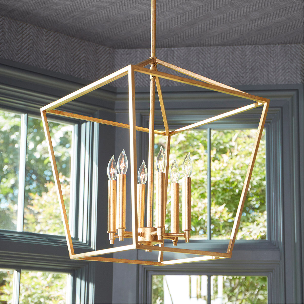Gabriel 6 Light 17 inch Gold Leaf Foyer Pendant Ceiling Light, Quorum Home