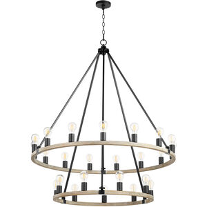 Paxton 24 Light 42 inch Noir and Weathered Oak Chandelier Ceiling Light