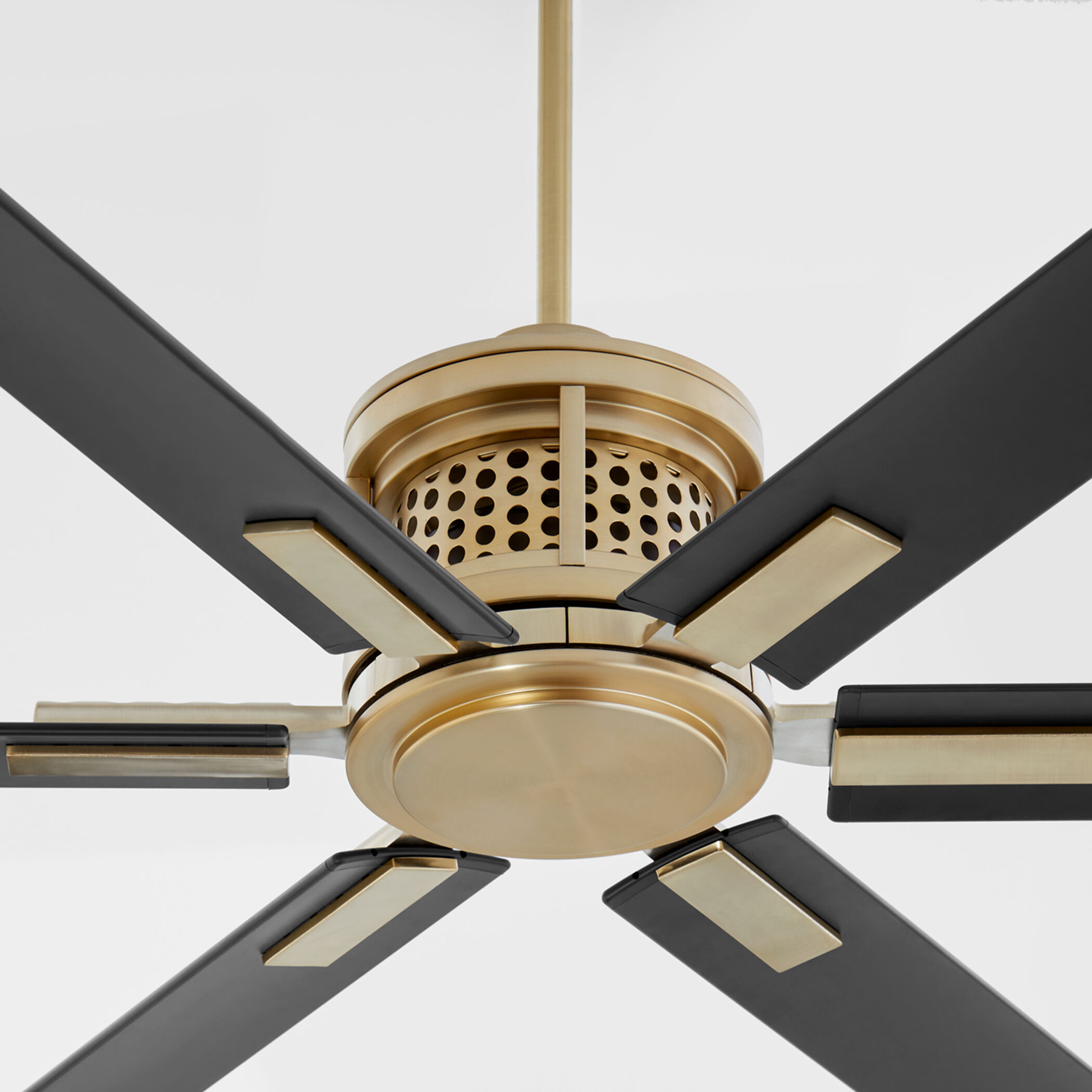 Zeus 80 inch Aged Brass with Matte Black Blades Patio Fan