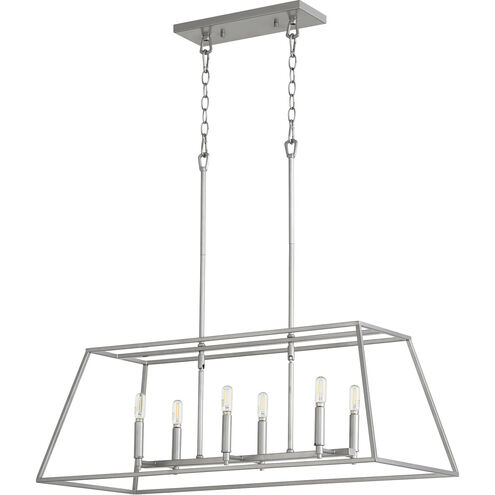 Gabriel 6 Light 35 inch Classic Nickel Linear Pendant Ceiling Light, Quorum Home