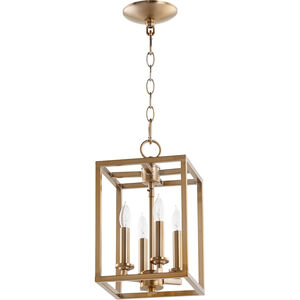 Cuboid 4 Light 8 inch Aged Brass Mini Chandelier Ceiling Light