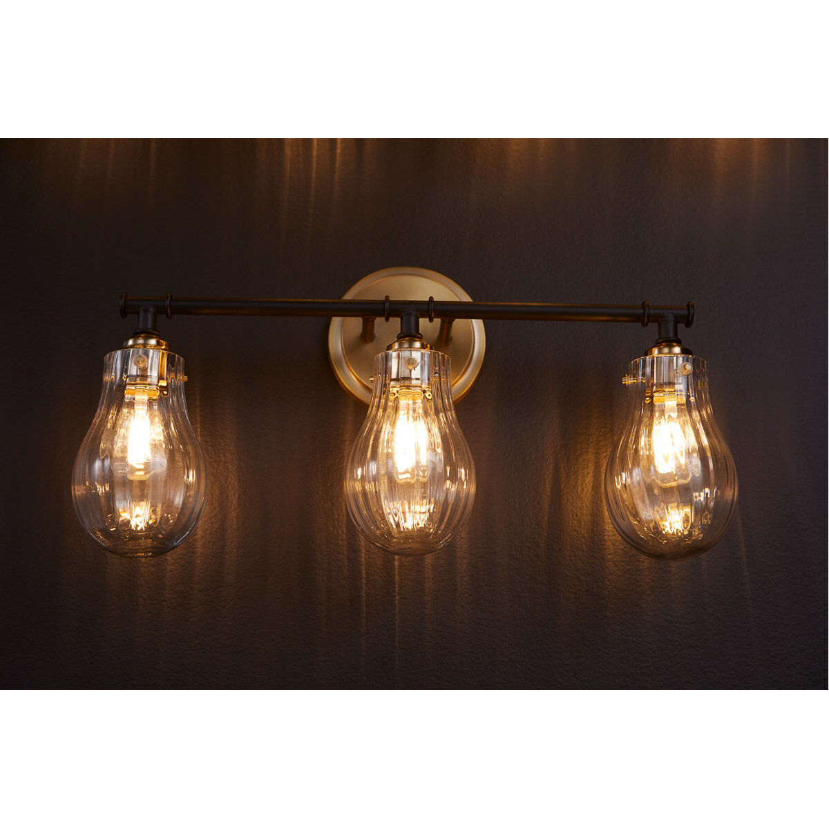 Fort Worth 3 Light 23 inch Noir with Aged Brass Bath Vanity Wall Light