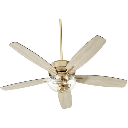 Breeze 52 inch Aged Brass with Matte Black and Weathered Oak Blades Ceiling Fan, Quorum Home