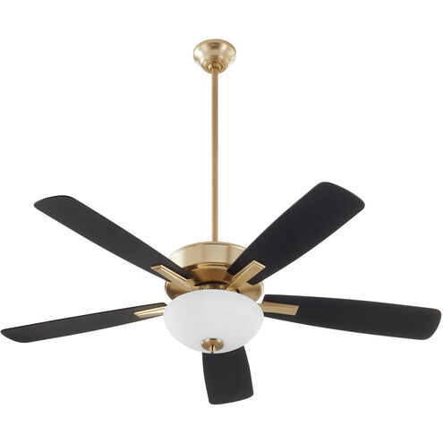 Ovation 52 inch Aged Brass with Matte Black/Walnut Blades Ceiling Fan in 2 Light Satin Opal Glass Bowl