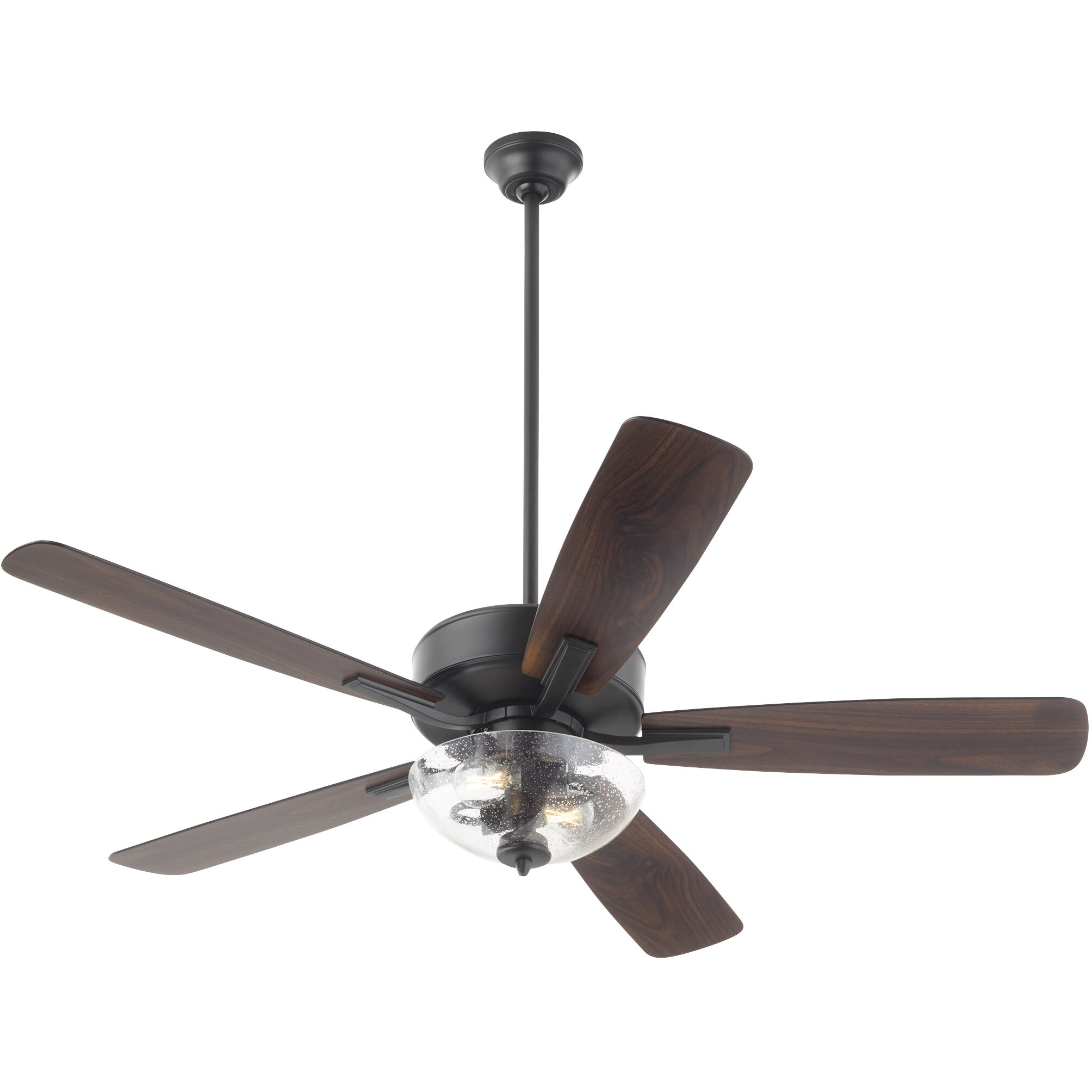 Ovation 52 inch Matte Black with Matte Black/Walnut Blades Ceiling Fan in 2 Light Clear Seeded Glass Bowl