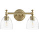 Rossington 2 Light 17 inch Aged Brass Vanity Light Wall Light in Clear Seeded