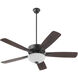 Ovation 52 inch Matte Black with Matte Black/Walnut Blades Ceiling Fan in 2 Light Satin Opal Glass Bowl