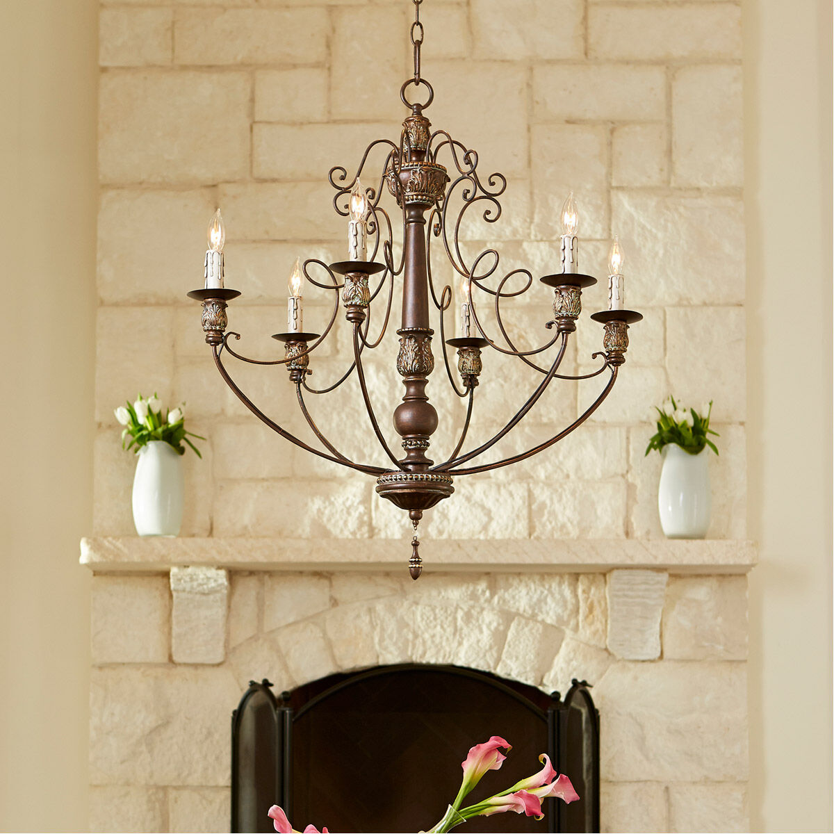 Salento 6 Light 27 inch Vintage Copper Chandelier Ceiling Light