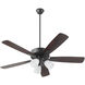 Ovation 52 inch Matte Black with Matte Black/Walnut Blades Ceiling Fan in 3 Light Satin Opal Glass Shades