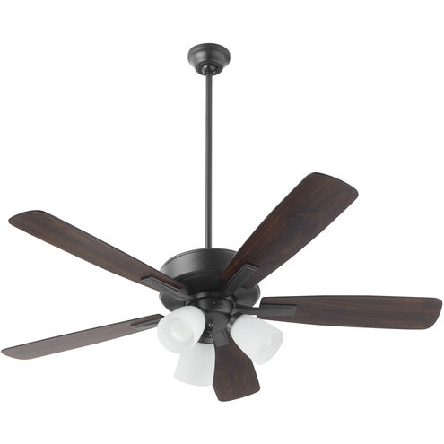 Ovation 52 inch Matte Black with Matte Black/Walnut Blades Ceiling Fan in 3 Light Satin Opal Glass Shades