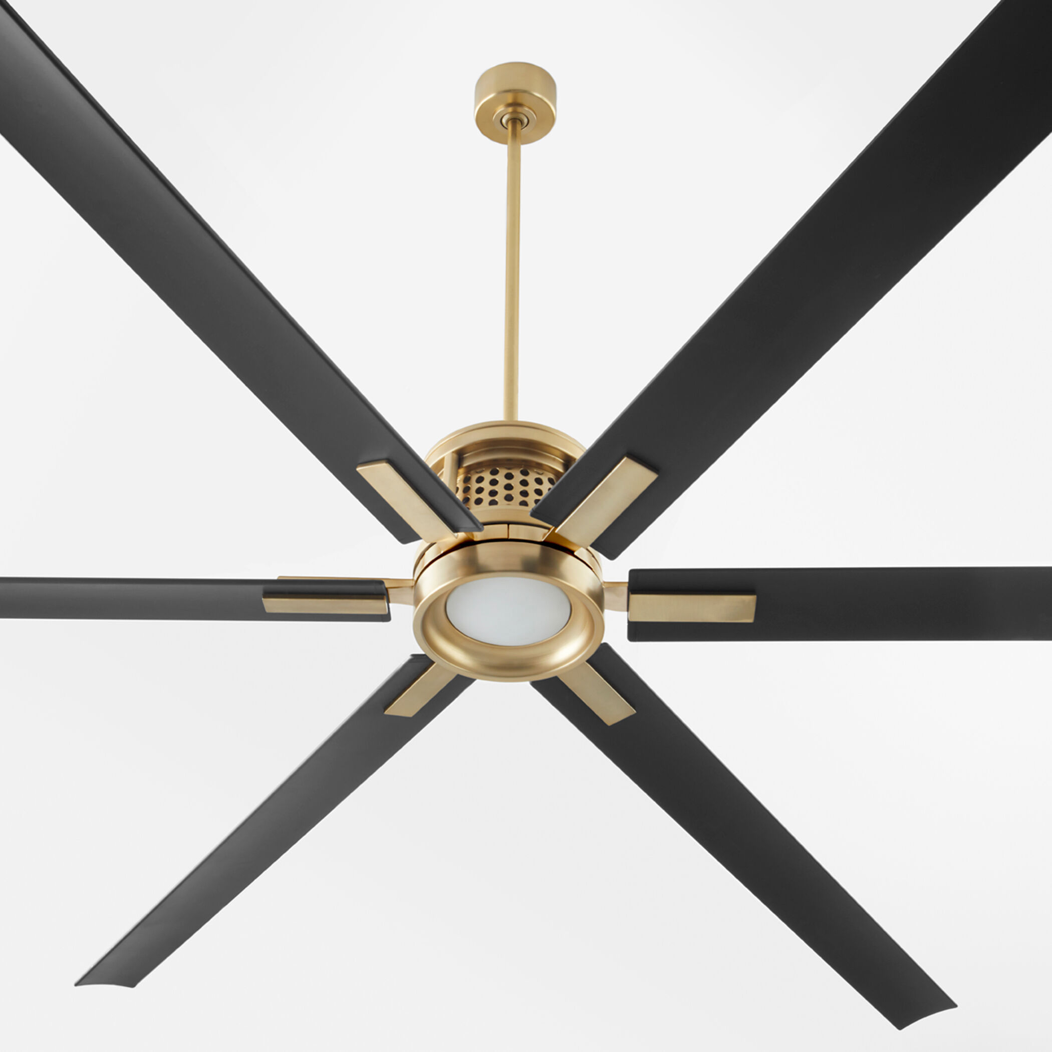 Zeus 120 inch Aged Brass with Matte Black Blades Patio Fan