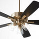 Ovation 52 inch Aged Brass with Matte Black/Walnut Blades Ceiling Fan in 3 Light Clear Seeded Glass Shades